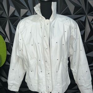1990 Copper Key Leather White Rhinestone Jacket